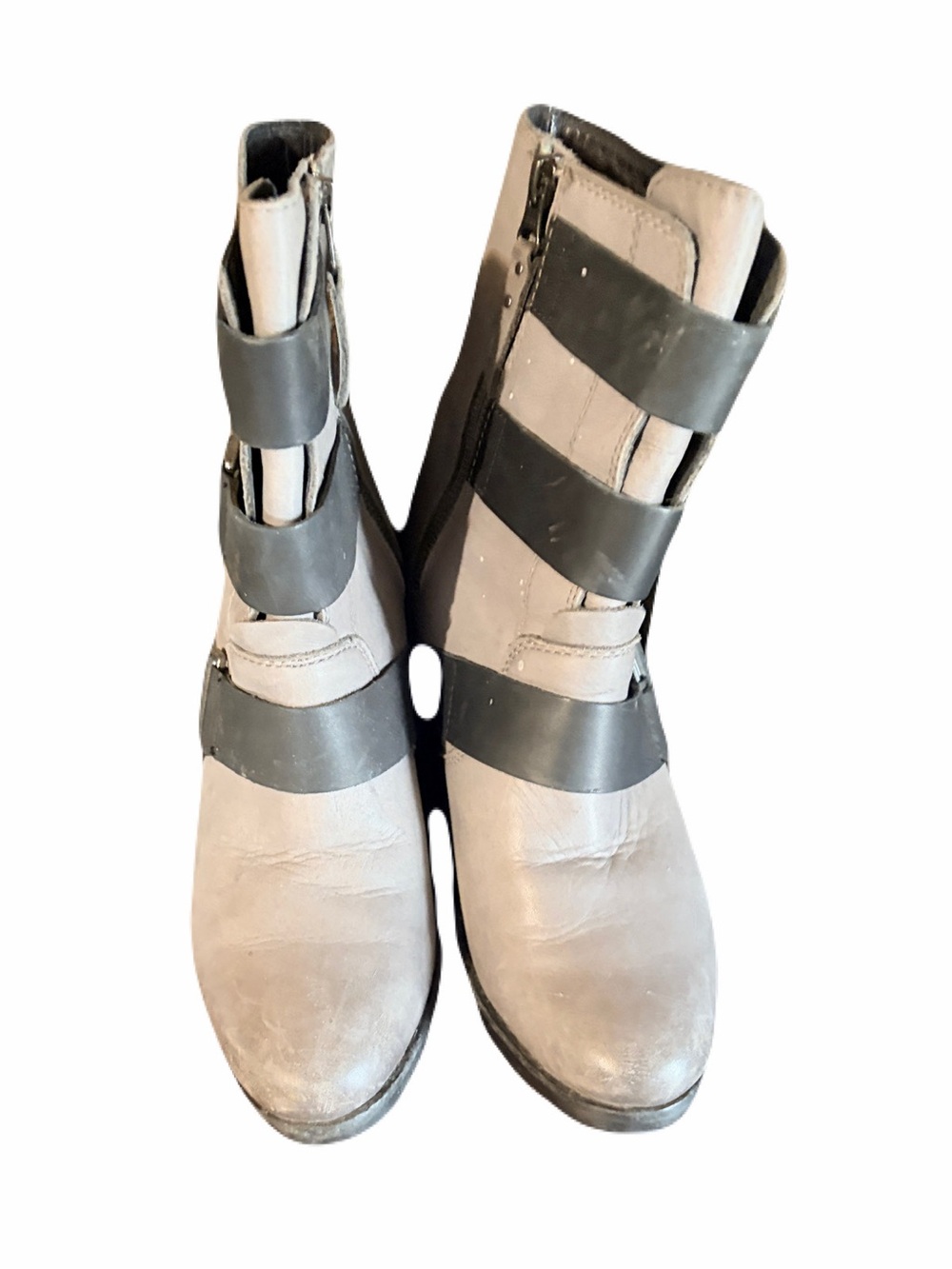 Sorel Taupe Leather Ankle Boots with Black Strap Accents